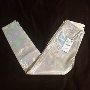 Skinny Metallic Effect Jeans From Zara